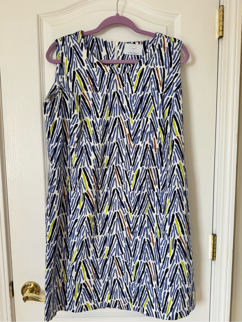Marina Rinaldi Voyage Dalia Shift Dress Cotton Sleeveless Blue White US Size 12